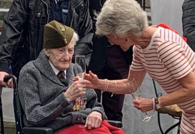 Jacky Forster marking his 100th birthday with daughter Valerie - crop